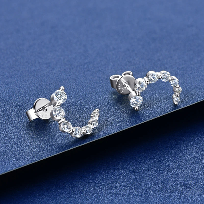 925 Sterling Silver Earrings C-shaped Single Row Moissanite Stud Earring