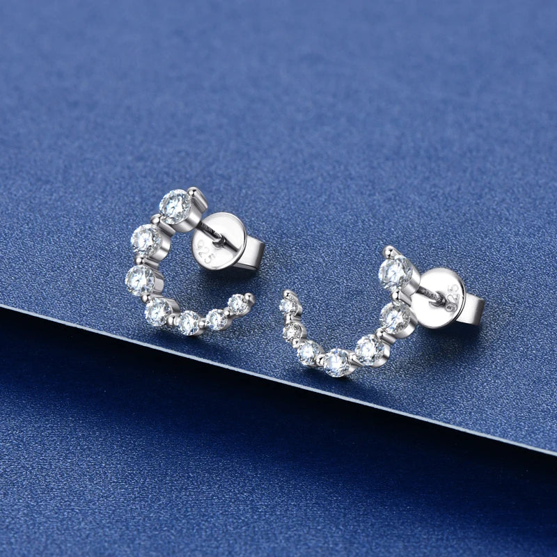 925 Sterling Silver Earrings C-shaped Single Row Moissanite Stud Earring
