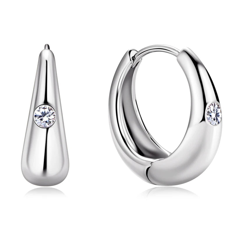 Moissanite Hoop Earrings Exquisite 925 Sterling Silver Chunky Dome Earring