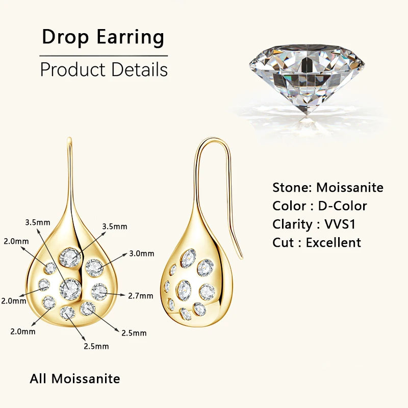 All Moissanite Dangle Earrings 925 Sterling Silver Waterdrop Dangle