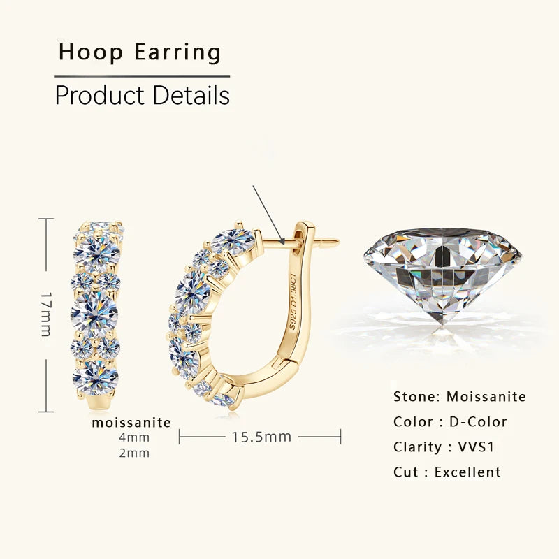 925 Sterling Silver Earrings 4mm 2mm Cluster Moissanite Hoop Earring