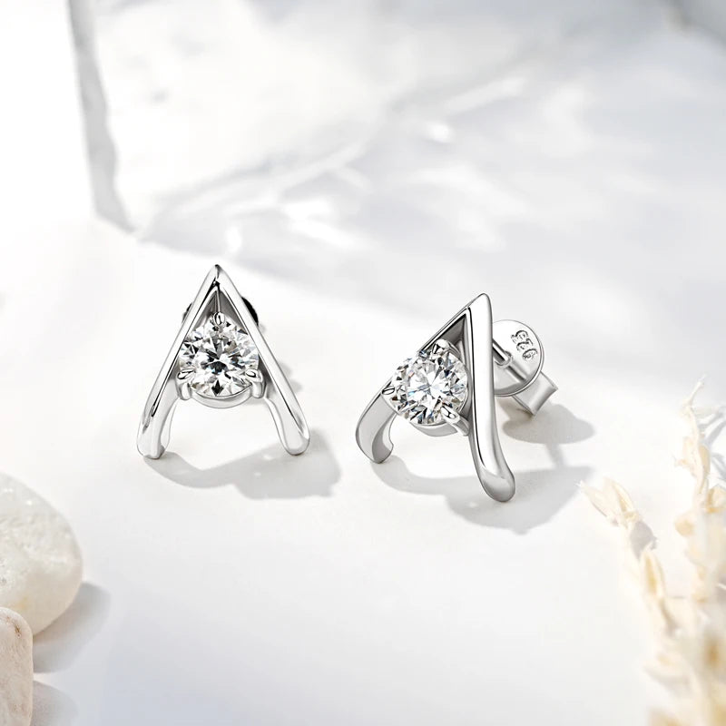 New Trend A-shaped Stud Earring for Women Certified 925 Sterling Silver 5mm Moissanite Earrings