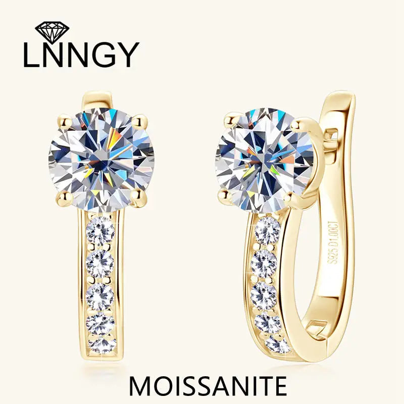 925 Sterling Silver Classic U Shape Hoop Earrings Sparkling Round Moissanite