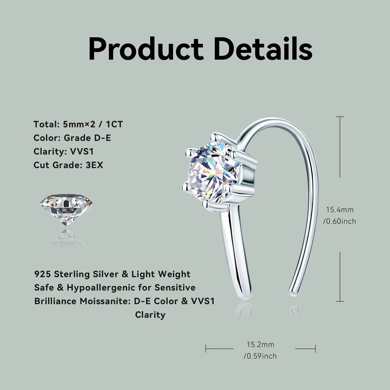 5MM 6 Prong Moissanite Earrings 925 Sterling Silver Stud Earring