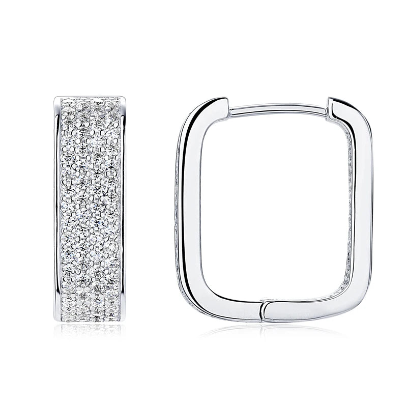 925 Sterling Silver U-shaped Square Earring Moissanite Hoop Earrings