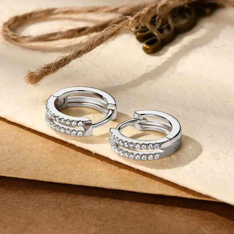 925 Sterling Silver Hoop Earrings 1mm Round Moissanite Diamond