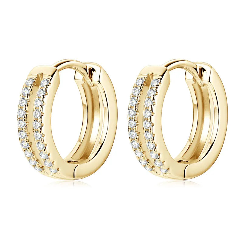 925 Sterling Silver Hoop Earrings 1mm Round Moissanite Diamond