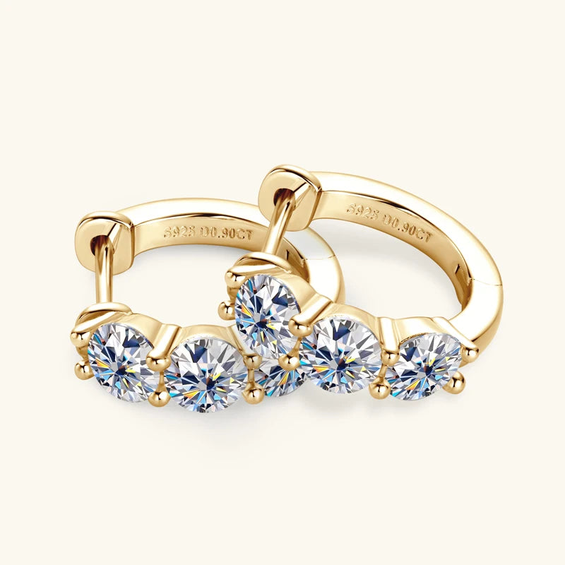 925 Sterling Silver Circle Earring Sparkling Three Stone 4mm Moissanite Hoop Earrings