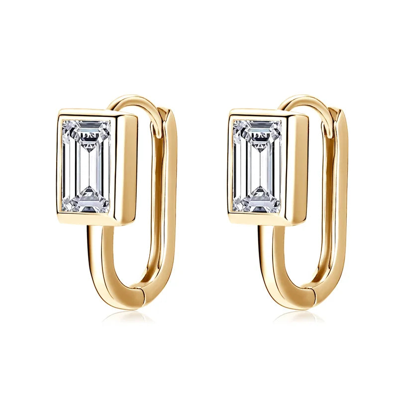 925 Sterling Silver U-shaped Hoop Earrings Emerald Cut 5*7mm Moissanite Earring