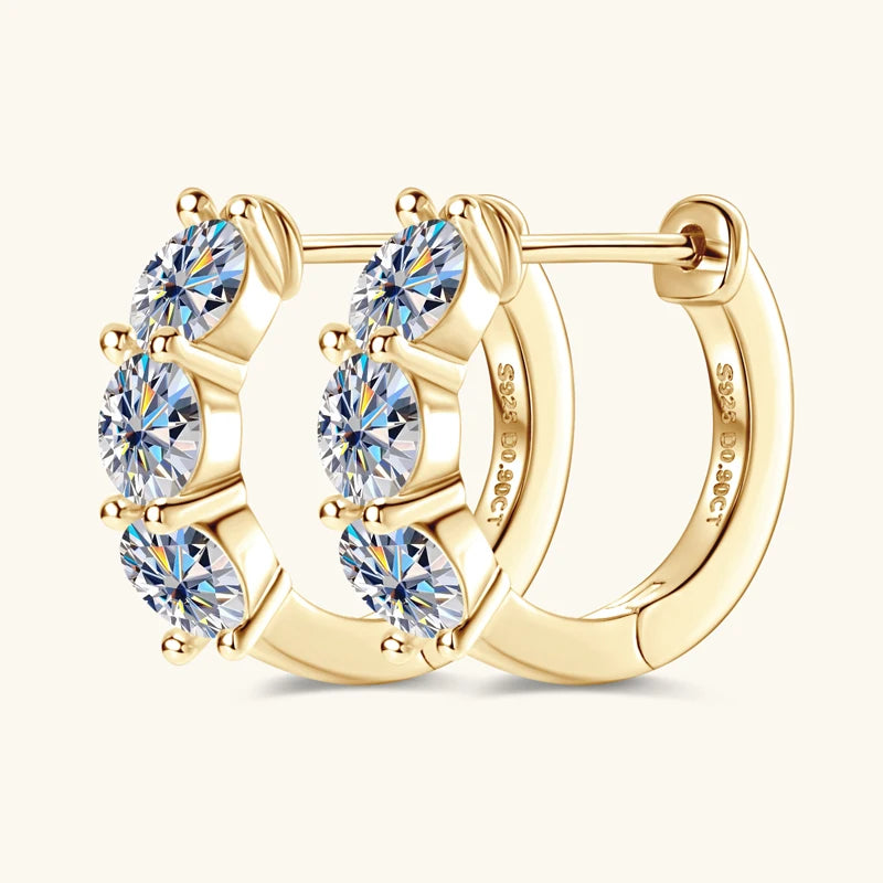 925 Sterling Silver Circle Earring Sparkling Three Stone 4mm Moissanite Hoop Earrings