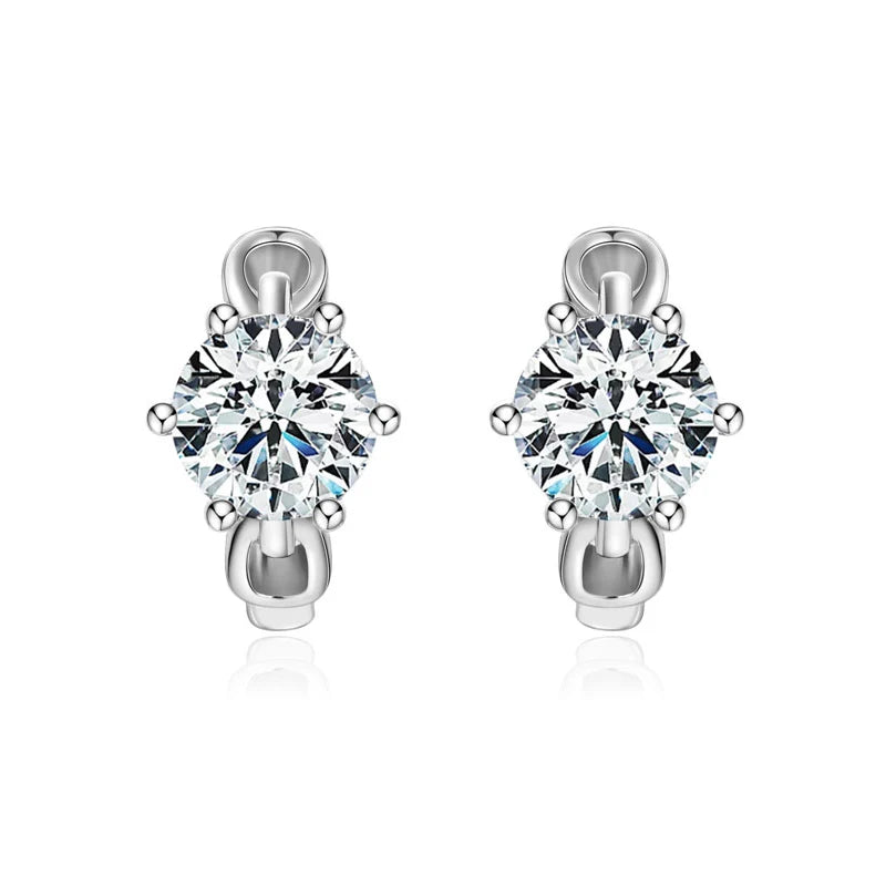 1CT Round Moissanite Hoop Earrings With Certificate 925 Sterling Silver