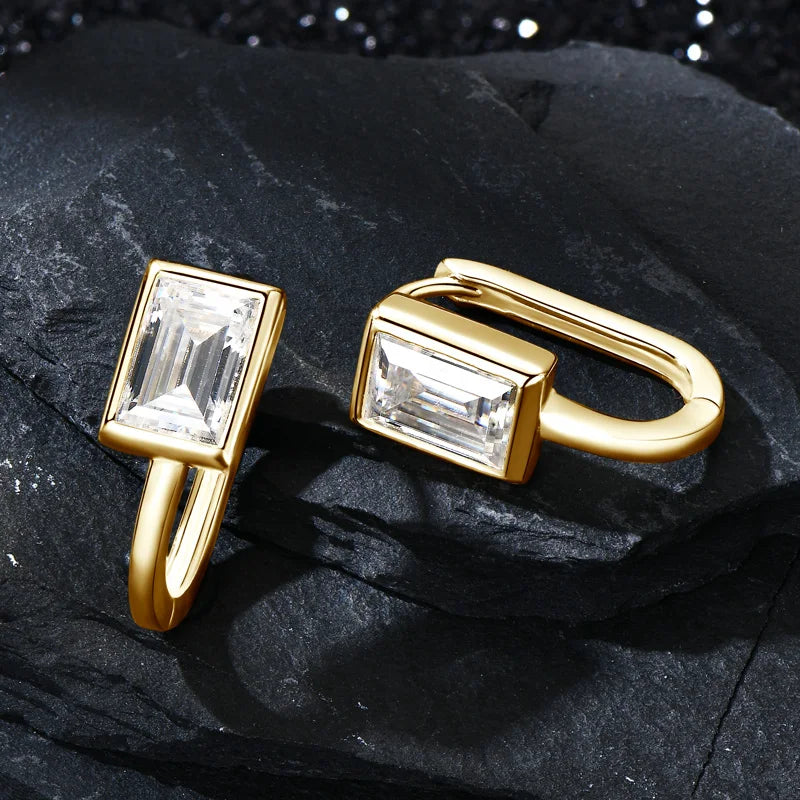 925 Sterling Silver U-shaped Hoop Earrings Emerald Cut 5*7mm Moissanite Earring
