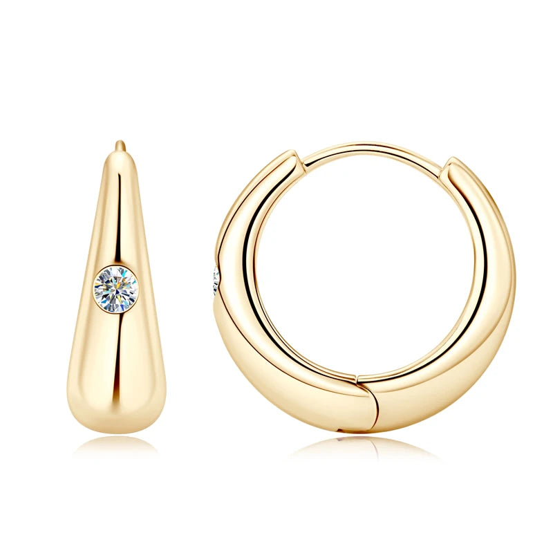 Moissanite Hoop Earrings Exquisite 925 Sterling Silver Chunky Dome Earring