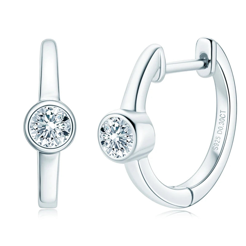 Sterling Silver Earrings 925 0.3CT Moissanite Hoop Earring