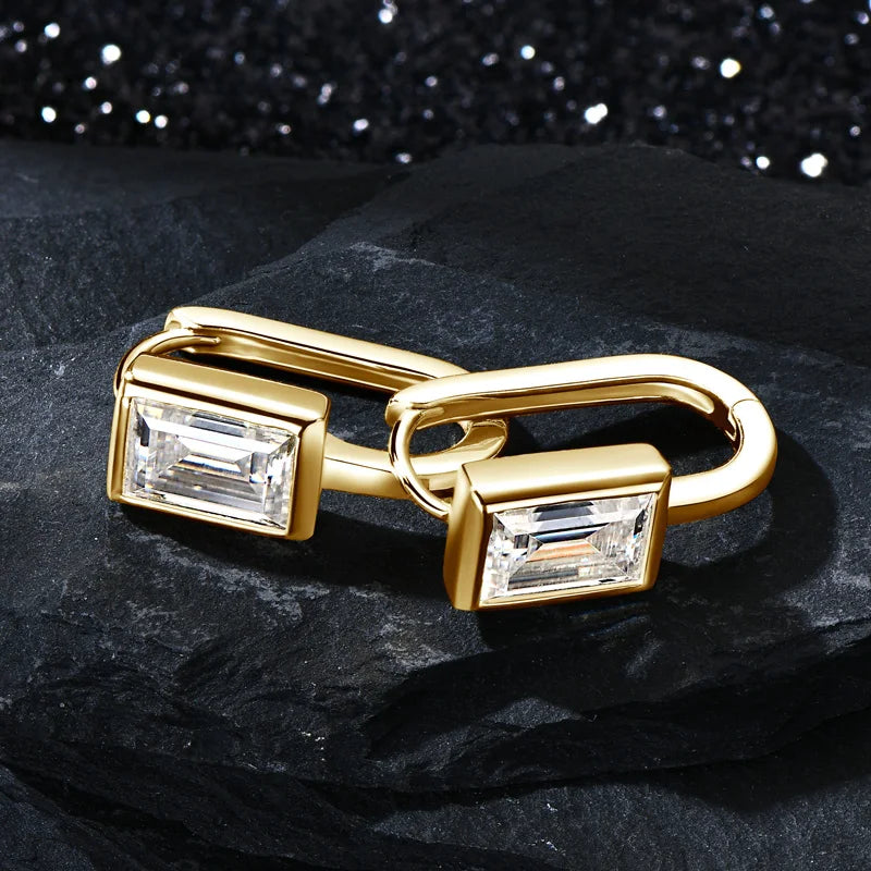 925 Sterling Silver U-shaped Hoop Earrings Emerald Cut 5*7mm Moissanite Earring