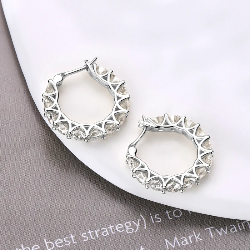Moissanite Huggie Hoop Earrings 925 Sterling Silver Hollow Circle
