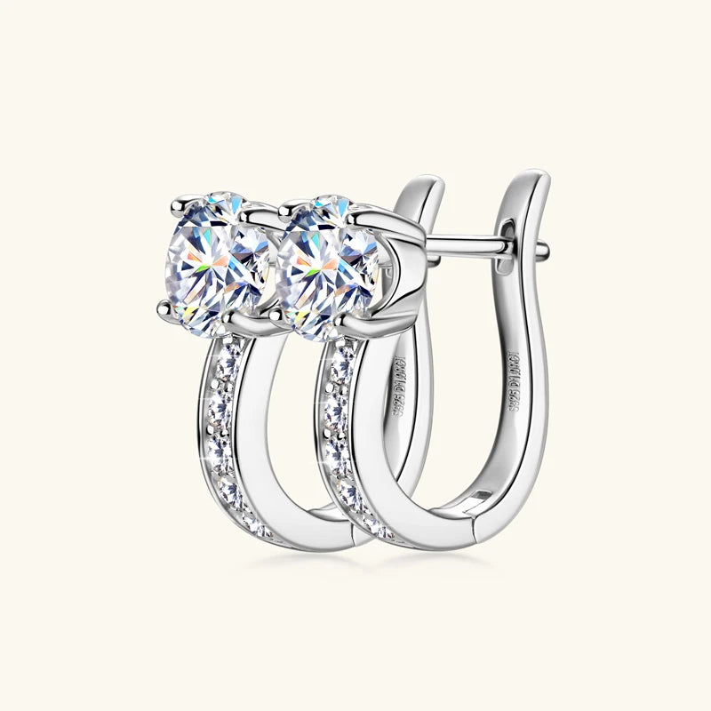925 Sterling Silver Classic U Shape Hoop Earrings Sparkling Round Moissanite