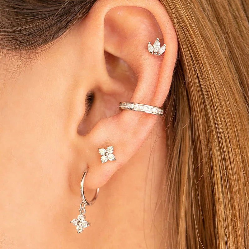 925 Silver Earrings Moissanite Four Leaf Clover Drop Earring