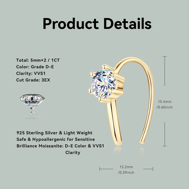 5MM 6 Prong Moissanite Earrings 925 Sterling Silver Stud Earring