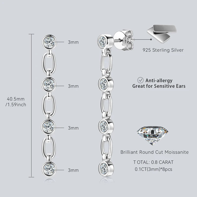 Moissanite Earrings 925 Sterling Silver Long Tassel Earring