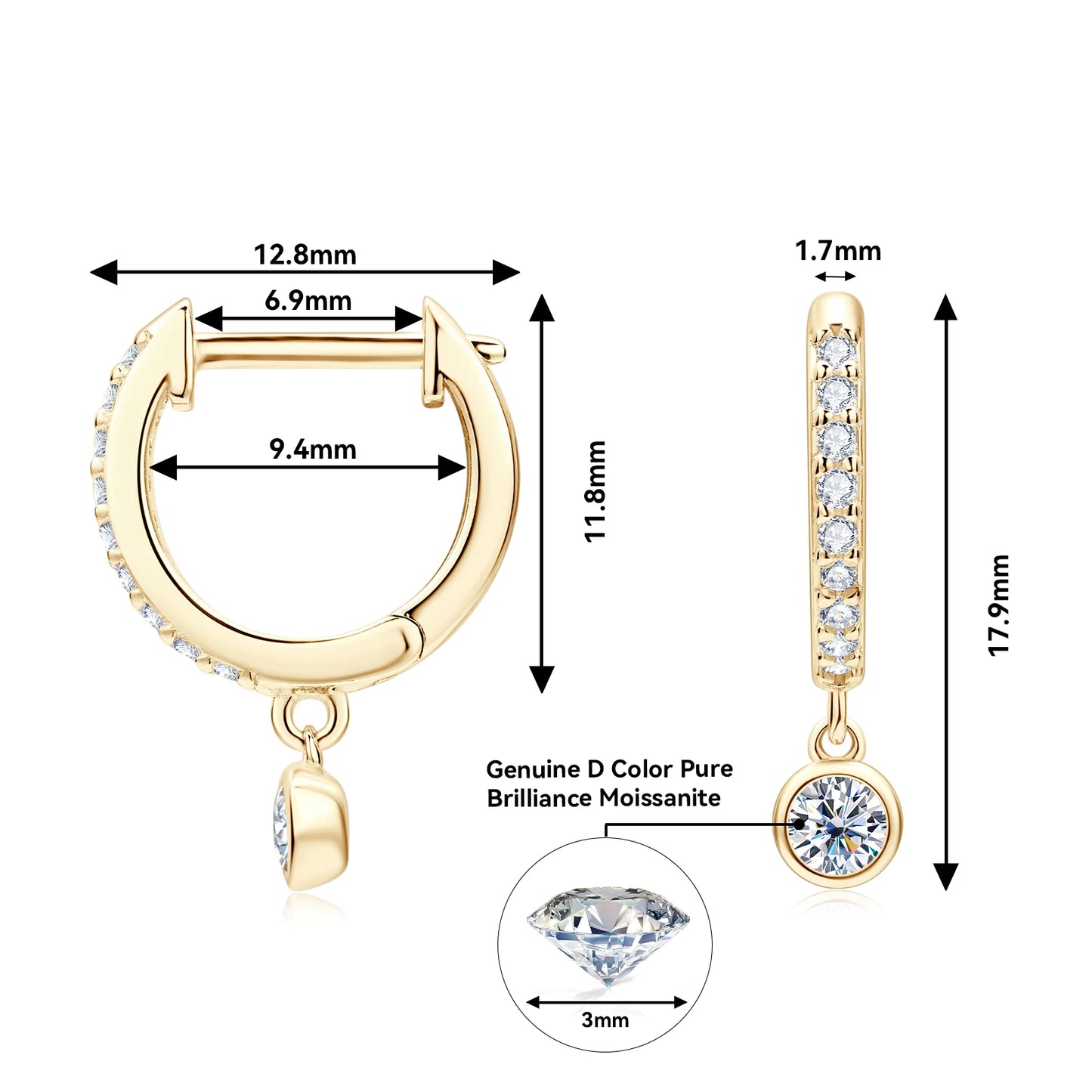 925 Sterling Silver Dangle Earring 1CT 2CT Moissanite Drop Earrings