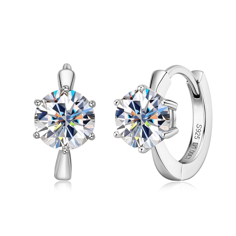 6-Prong Round Cut Moissanite Earrings 925 Sterling Silver