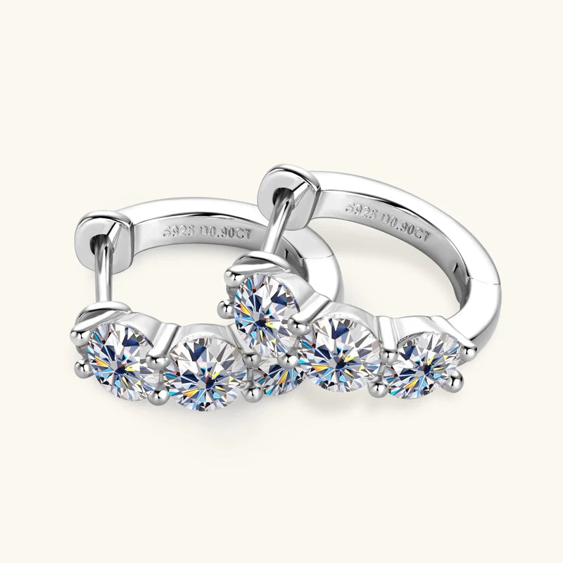 925 Sterling Silver Circle Earring Sparkling Three Stone 4mm Moissanite Hoop Earrings