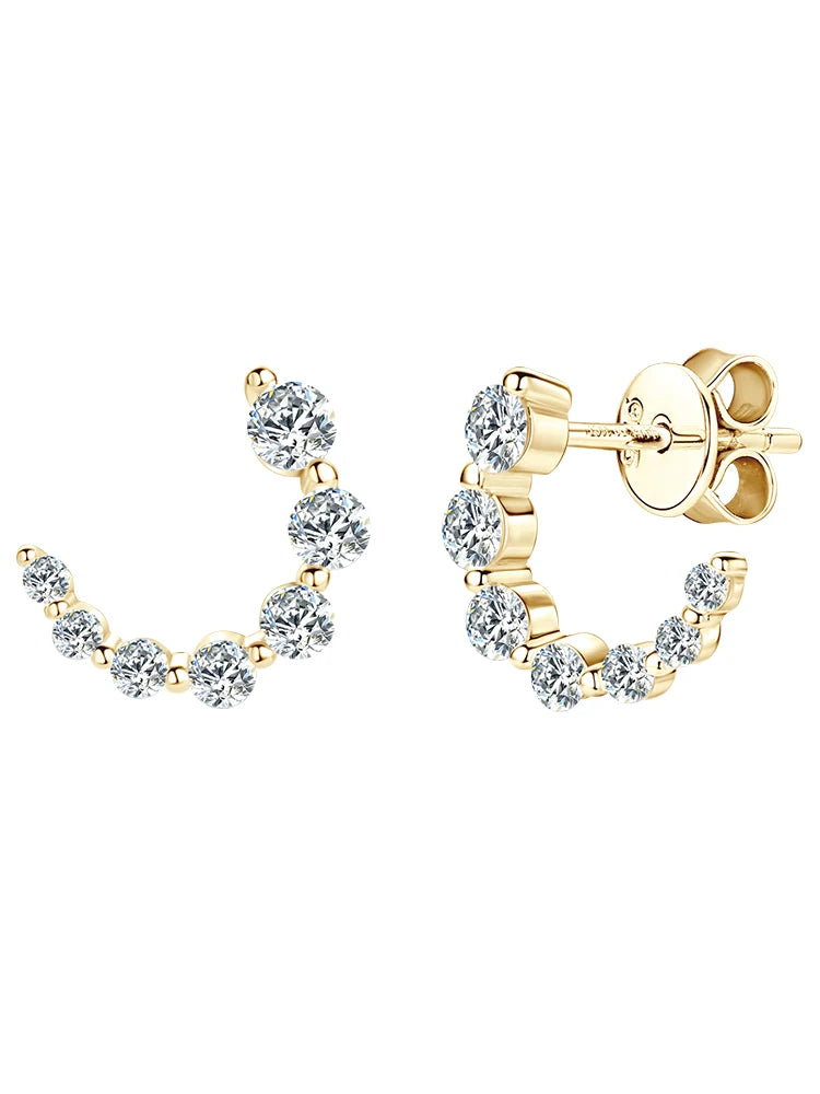 925 Sterling Silver Earrings C-shaped Single Row Moissanite Stud Earring