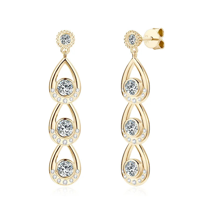 925 Sterling Silver 4mm&3mm Moissanite Drop Earrings