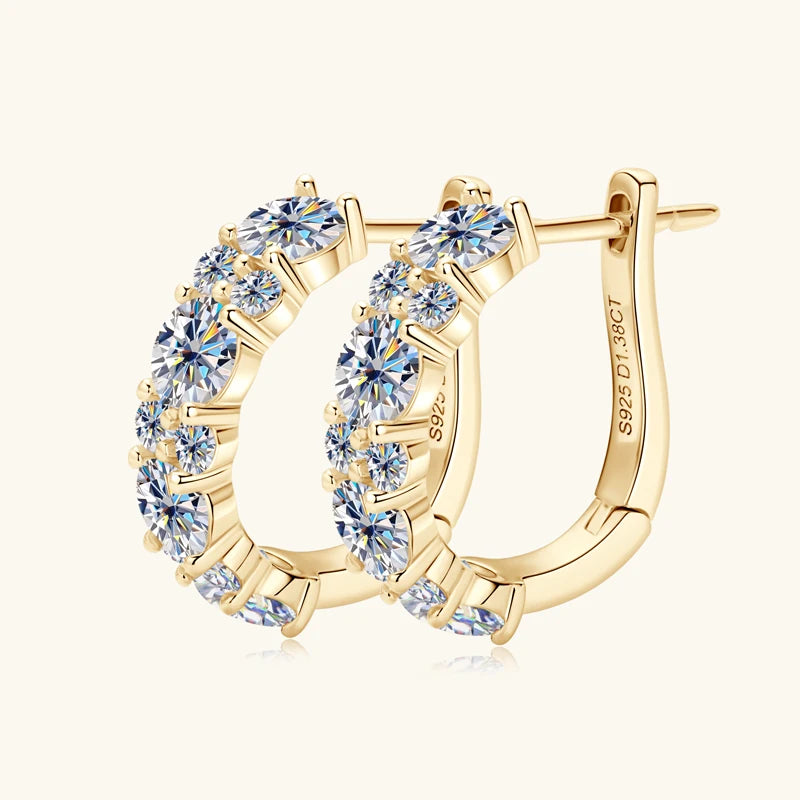 925 Sterling Silver Earrings 4mm 2mm Cluster Moissanite Hoop Earring