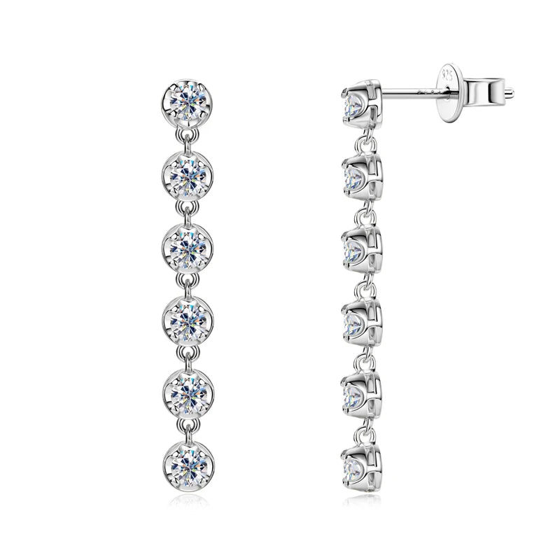 925 Sterling Silver Long Tassel Earring 3MM Moissanite