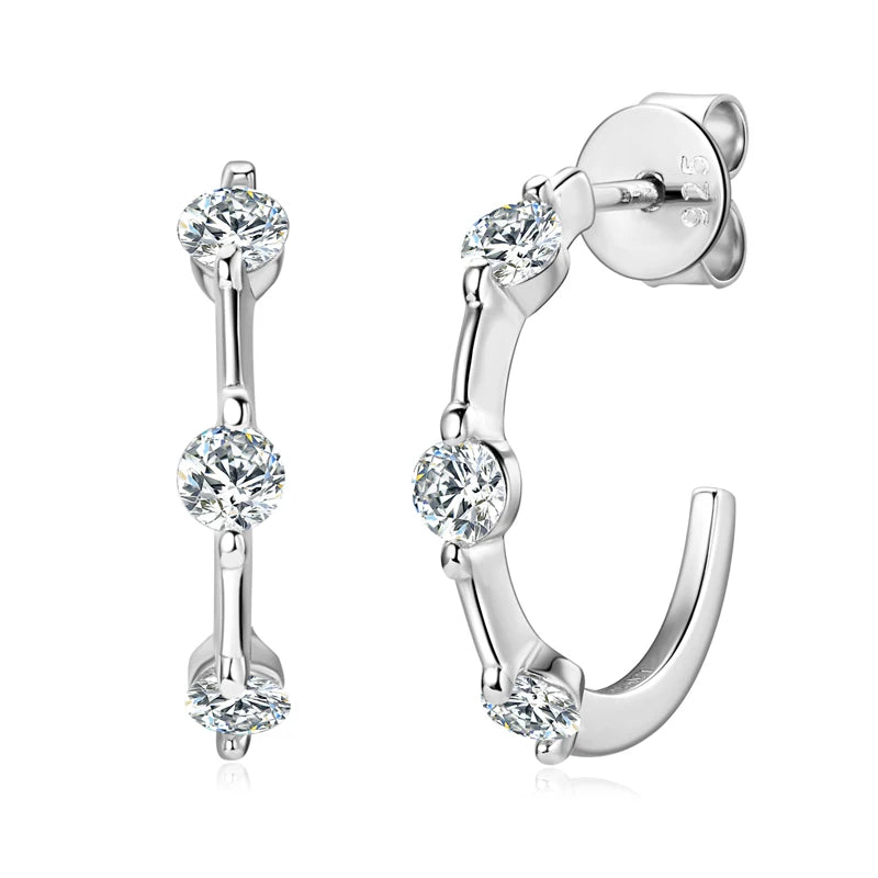 Certified 3mm Moissanite Earrings for Women 925 Sterling Silver Unique C-shaped Stud Earring