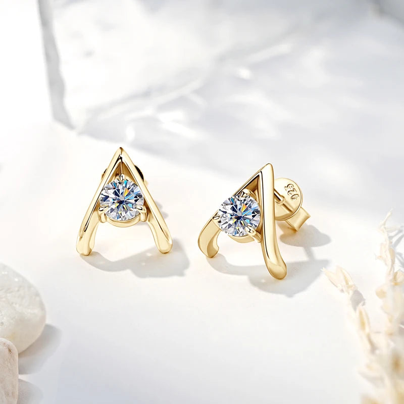 New Trend A-shaped Stud Earring for Women Certified 925 Sterling Silver 5mm Moissanite Earrings