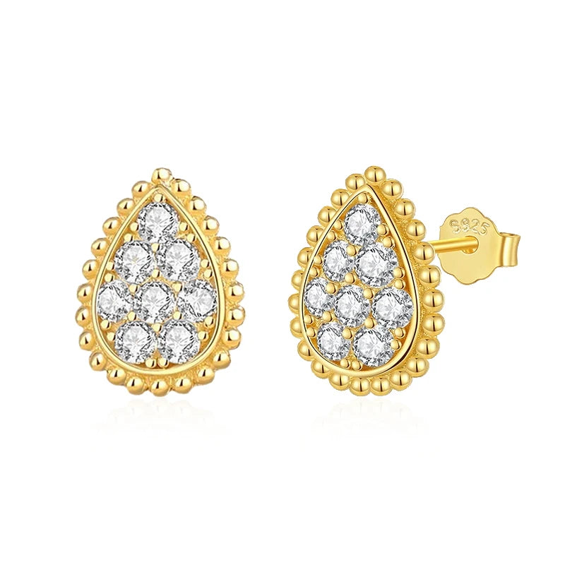 D-Color Moissanite Teardrop Stud Ear 925 Sterling Silver Vintage Gold Color Earrings for 2025 Fashion