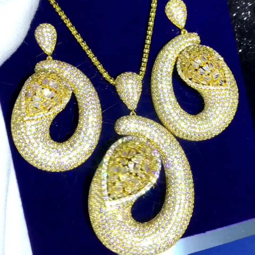 Original Luxury Gold Color Necklace Earrings Jewelry Sets