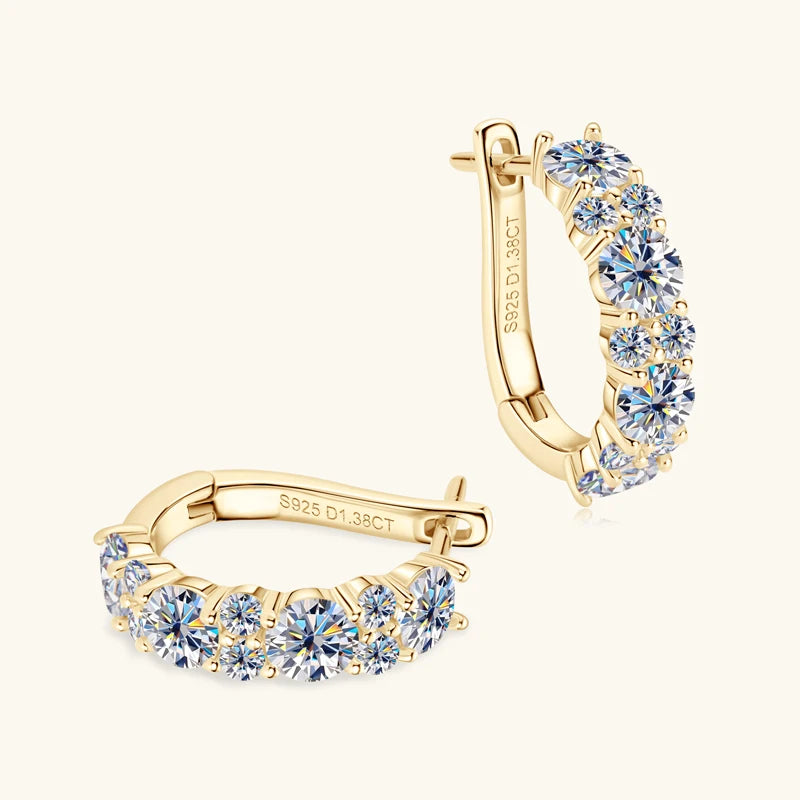 925 Sterling Silver Earrings 4mm 2mm Cluster Moissanite Hoop Earring