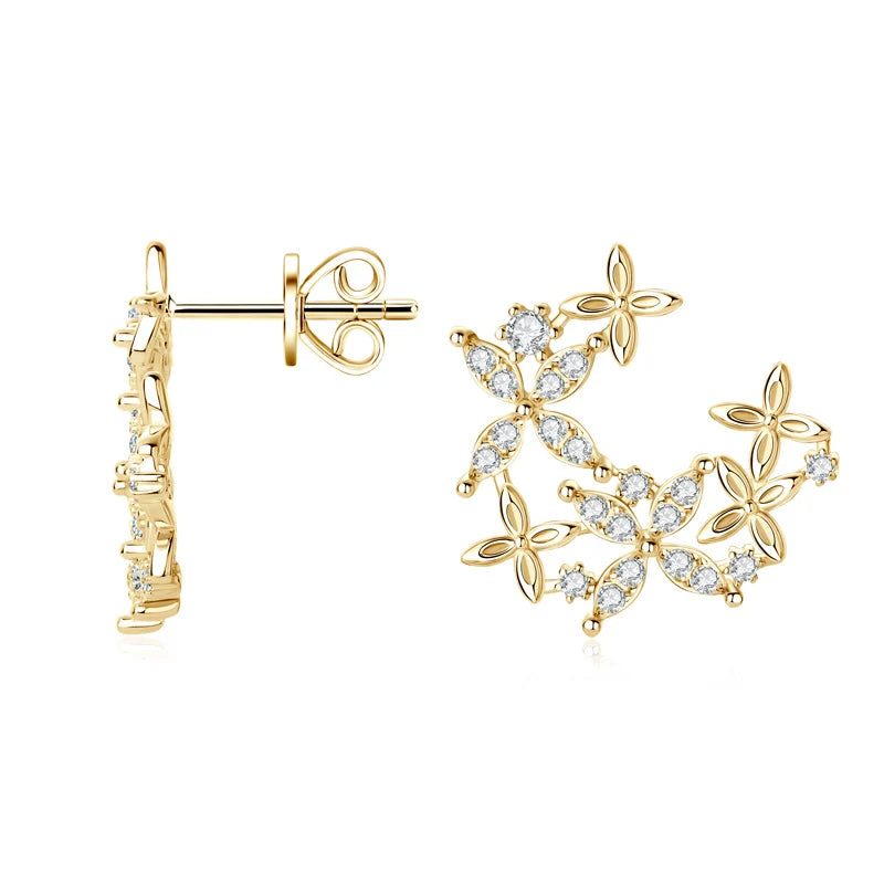 Leaf-Shape Moissanite Stud Earring Original 925 Sterling Silver Earrings
