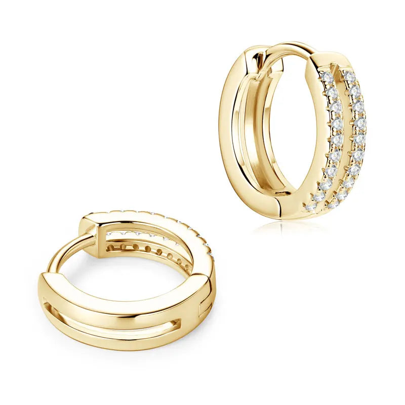 925 Sterling Silver Hoop Earrings 1mm Round Moissanite Diamond