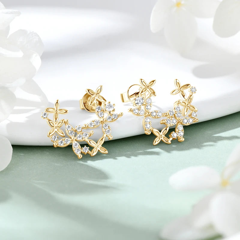 Leaf-Shape Moissanite Stud Earring Original 925 Sterling Silver Earrings