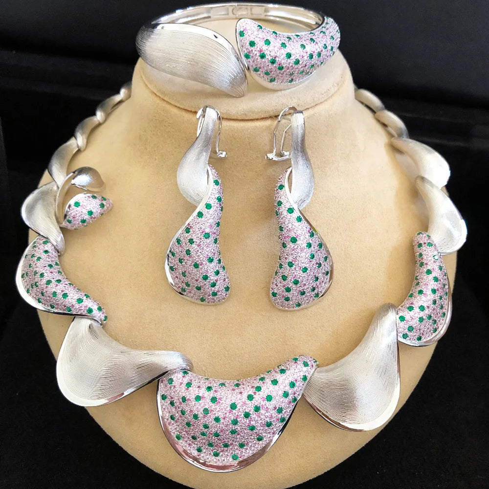 New Bold 4PCS African Jewelry Sets For Women Wedding Party Zirconia Indian Dubai Bridal Charms Accessory