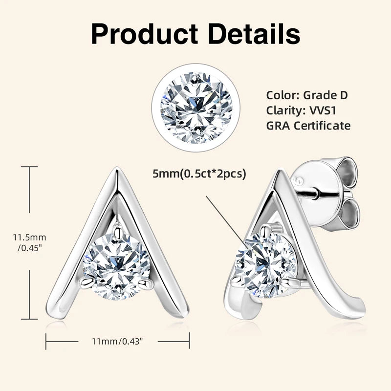 New Trend A-shaped Stud Earring for Women Certified 925 Sterling Silver 5mm Moissanite Earrings