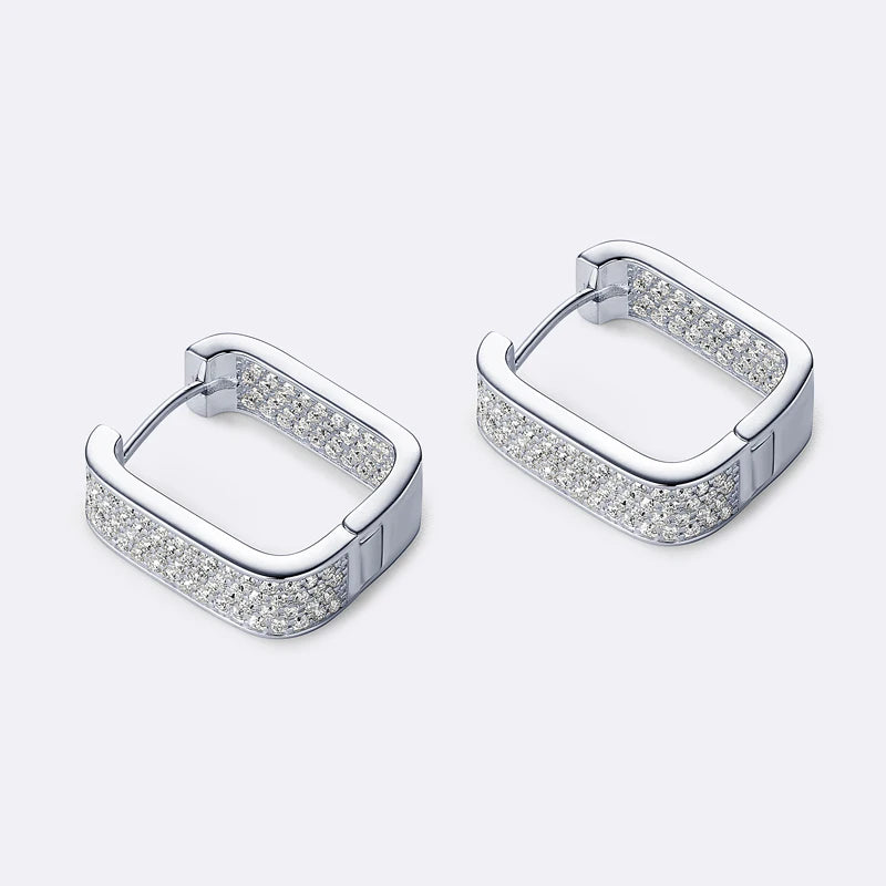 925 Sterling Silver U-shaped Square Earring Moissanite Hoop Earrings