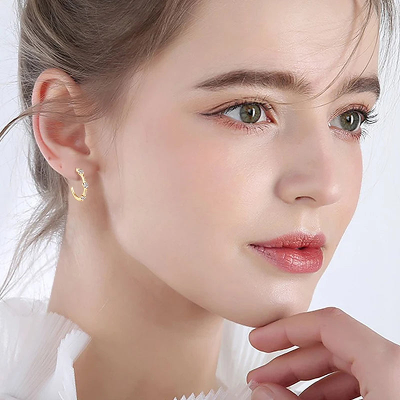 Certified 3mm Moissanite Earrings for Women 925 Sterling Silver Unique C-shaped Stud Earring