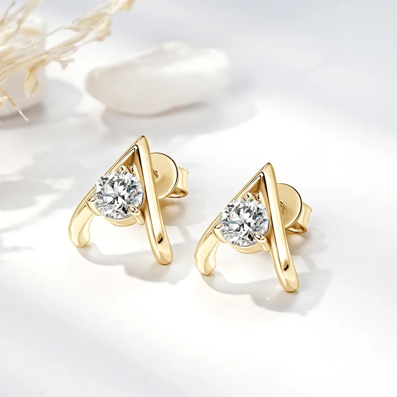 New Trend A-shaped Stud Earring for Women Certified 925 Sterling Silver 5mm Moissanite Earrings