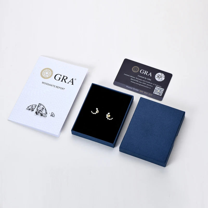 925 Sterling Silver Earrings C-shaped Single Row Moissanite Stud Earring