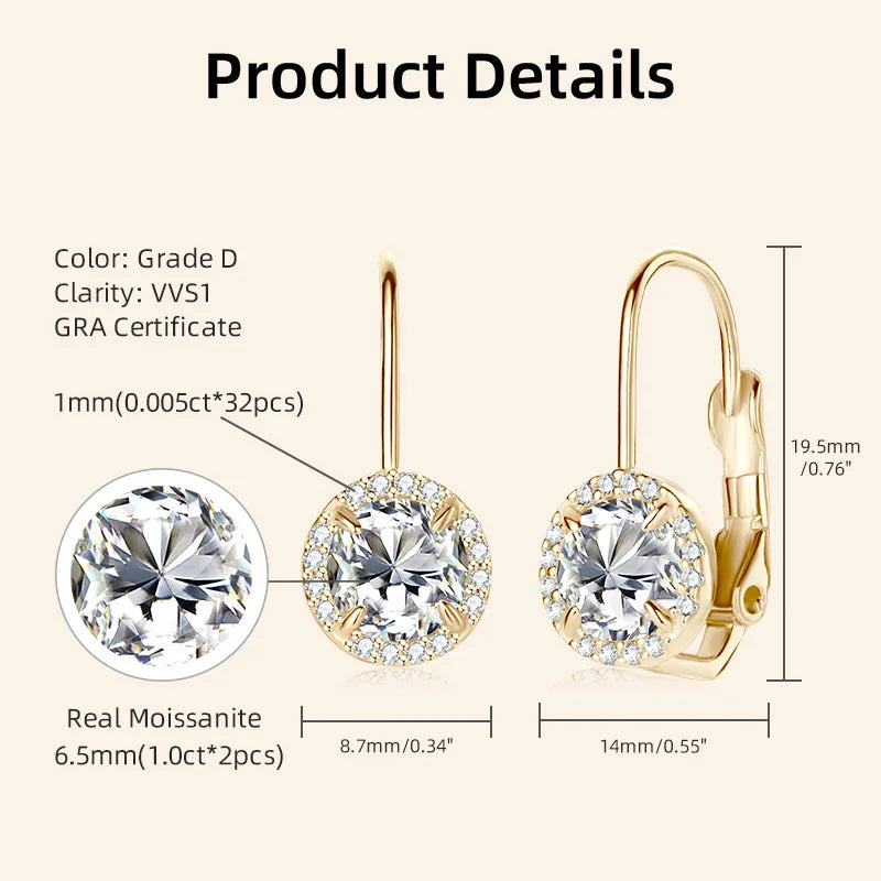 1ct Moissanite Earring 925 Sterling Silver Hoop Earrings
