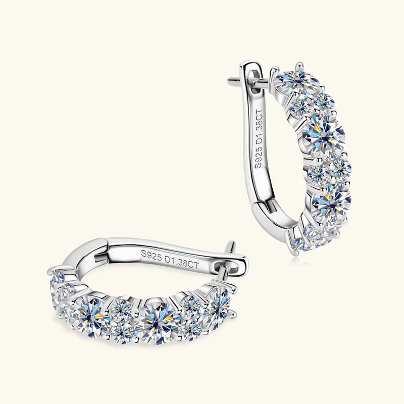 925 Sterling Silver Earrings 4mm 2mm Cluster Moissanite Hoop Earring