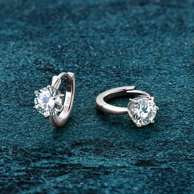 6-Prong Round Cut Moissanite Earrings 925 Sterling Silver