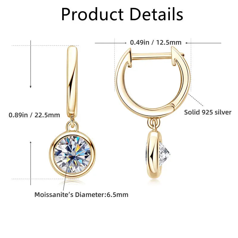 925 Sterling Silver Dangle Earring 1CT 2CT Moissanite Drop Earrings