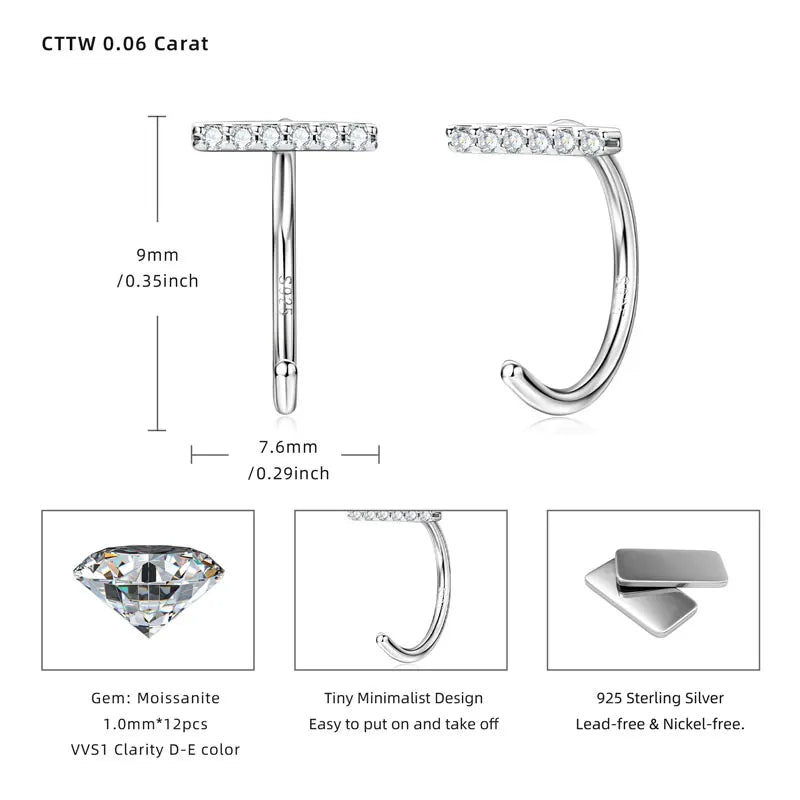 Trendy Moissanite Half Hoop Earrings 925 Sterling Silver